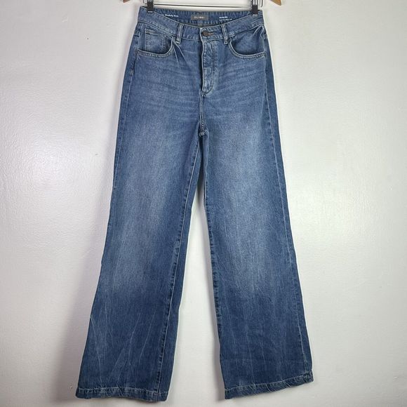 DL1961 Women's Hepburn High Rise Button Fly Denim Wide Leg Strauss Jeans Size 27 - Picture 2 of 11
